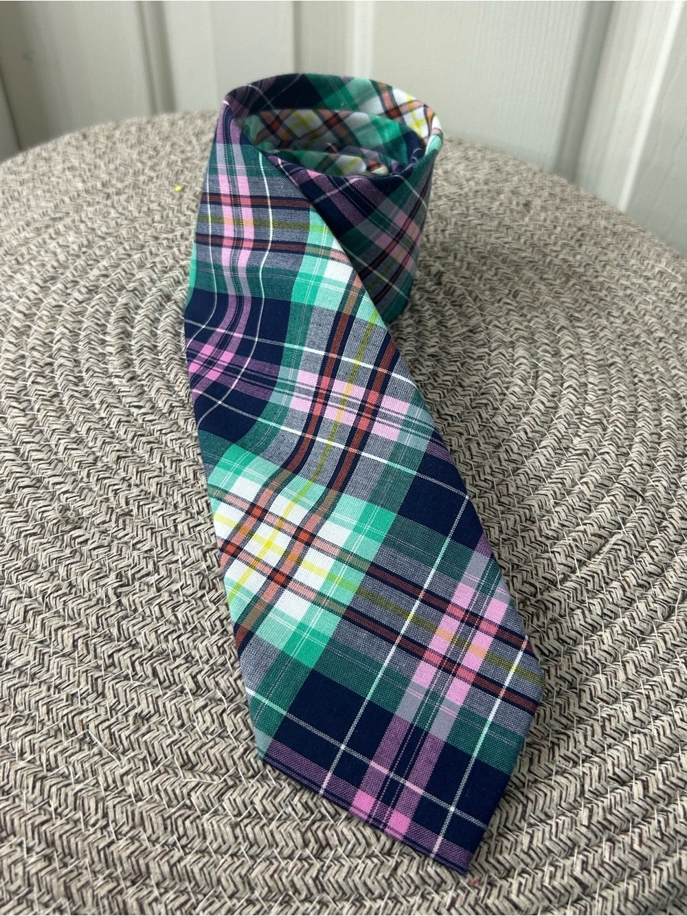 Lord & Taylor Mens Tie Blue Pink Green Plaid 100% Cotton 58"x3”
